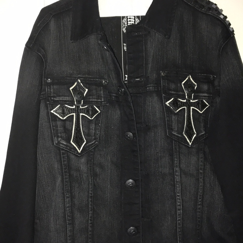 Affliction designer denim jacket. With stones.